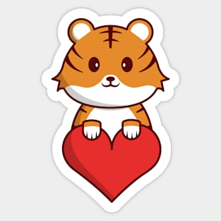 Cute Tiger Cub Holding Heart Sticker